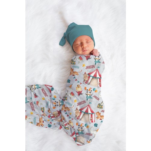 Circus Blanket, Circus Swaddle Blanket, Personalized Baby Blanket, Circus Nursery Theme, Newborn Blanket, Circus Animal Blanket B58