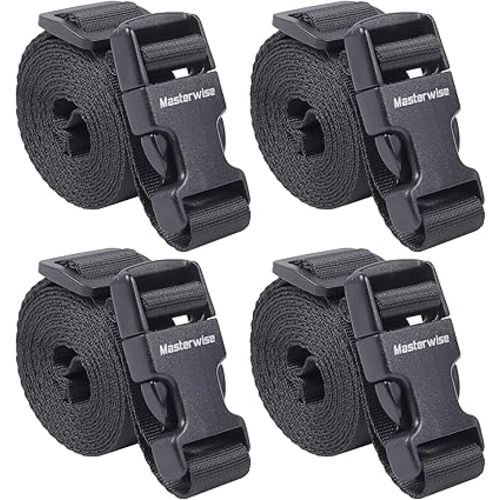 Buckle Straps with Clips, Adjustable Nylon Straps with Buckle, Packing Strap, Black 4 Pack (7’x1)