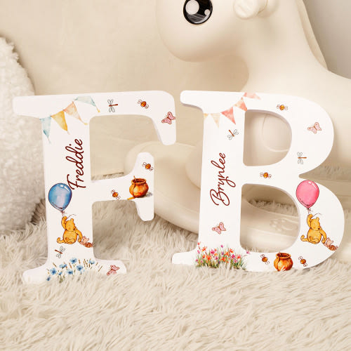 Personalized Classic Winnie the Pooh and Friend Initial Letter Plaque with Name Nursery Decor Party Photo Prop Baby Shower Birthday Gift for Kid - CALLIE