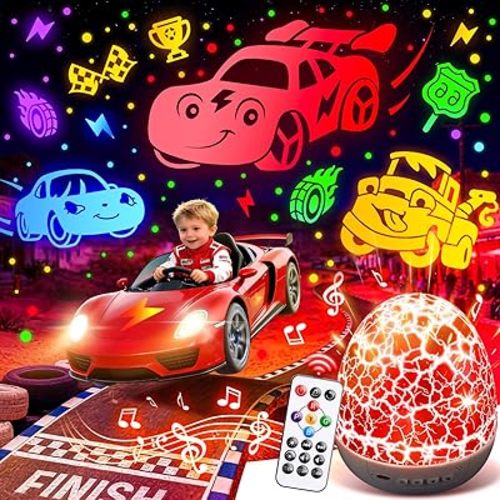 PIKOY Toddler Toy Cars Toy Projector | 6HD Films+15 Sounds+31 Colors+Remote Control+360°Rotating | Egg Light for Nursery Toy Cars for Toddlers 1-3 Toys for Boys Age 4-7 Boy Birthday Gifts 1-8 Years