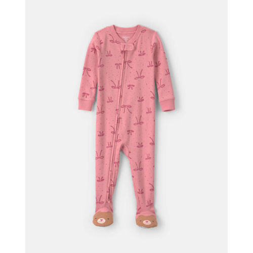 Toddler Girl 1-Piece Bows 100% Cotton Snug Fit Footed Pajama - Pink | Carter's