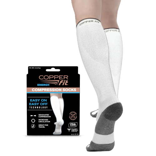 Copper Fit® ENERGY Compression Socks | Easy On/Off | For Men & Women | White, S/M