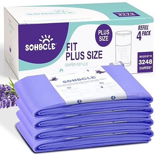 Diaper Pail Refill Bags Compatible with Dekor Plus Diaper Pail Refills 4 Pack Extra 14% Length,Holds up to 3248 Diapers,Extra 30% Thickness Powerful Odor Eliminate Lavender Scent for Baby/Adult