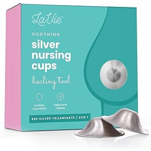 LaVie Silver Nursing Cups, Soothing Protection for Nursing Nipples of Newborns, Calming Relief for Breastfeeding Moms, 999 Silver Trilaminate All Natural (Size 1)