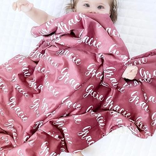 Personalized Baby Blanket - Custom Blanket with Name, Customized Printed Word Flannel Blankets for Baby Boy Girl Gifts