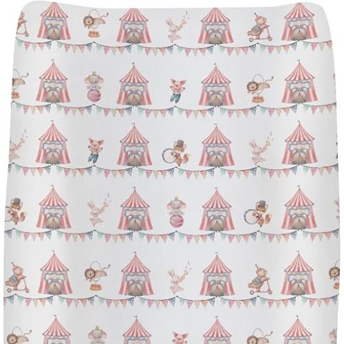 Watercolor Circus Animals Baby Changing Pad Covers for Boys Girls Lion Elephant Bear Bunny Pig Fitted Change Table Covers Mats Fantastic Zoo Animals Soft Diaper Changing Table Sheets 32''×16''