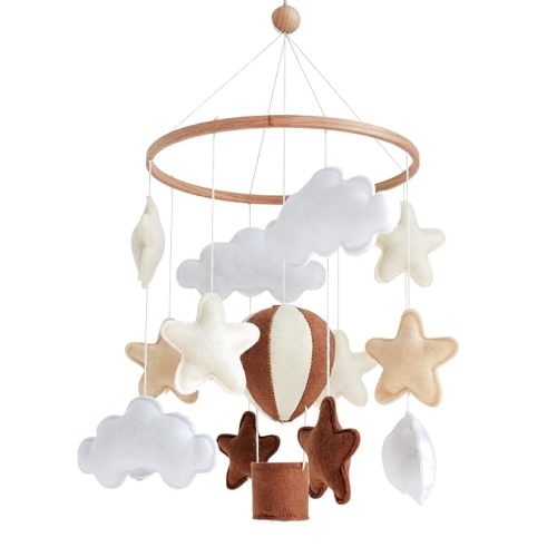 Neutral Hot Air Balloon Mobile for Crib Boho Baby Crib Mobile for Girls Boys Stars & Clouds Hot Air Balloon Baby Mobile for Crib