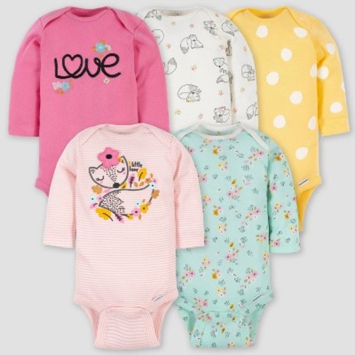 Gerber Baby Girls' 5pk Long Sleeve Onesies