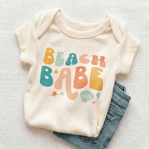 Beach Babe Onesie® - Retro Summer Bodysuit - Summer Vacation Natural Baby Onesie®