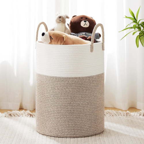 ZJQYDS Woven Rope Laundry Hamper Basket, 72L Tall Basket, Baby Nursery Hamper for Blanket Storage in Bedroom-Large-Brown