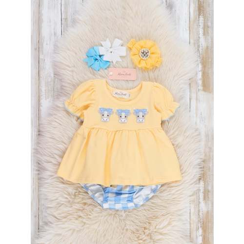 Embroidered Cows Gingham Bloomers Outfit