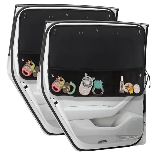Car Sun Shade Side Window, 2 Pcs Blackout Car Window Shade for Baby Privacy with Storage Net Pockets Car Curtains 7 Suction Cups for Heat/UV Protection Sun Block Covers