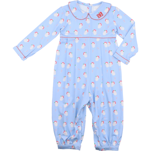Blue Knit Santa Print Long Romper