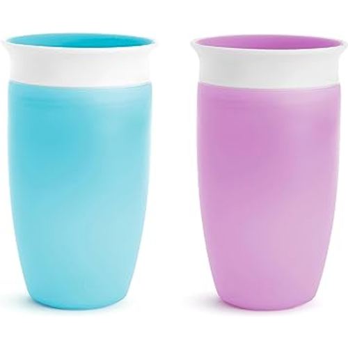 Munchkin Sippy Cups for Toddlers 1-3, Spill Proof Miracle 360 Cup, 10 Ounce, 2 Pack, Blue/Purple