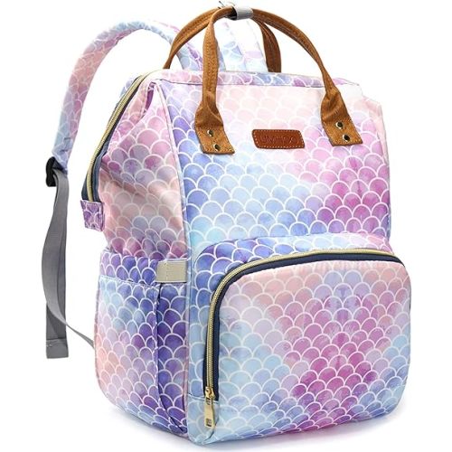 Mermaid Diaper Bag Backpack, Waterproof Baby Care Bag, Women Travel Baby Nappy Changing Bag