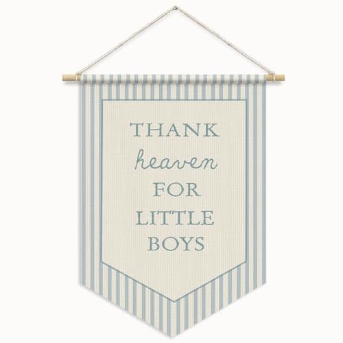 Baby Boys Room Nursery Decor,Thank Heaven for Little Boys | Blue Striped Bible Verses Wall Hanging Flag for Kids Little Toddler Boy Nursery Room Bedroom Playroom Decor 11x15