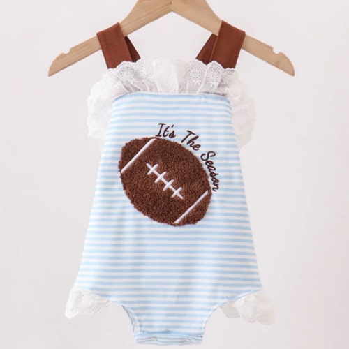 Blue Football French Knot Stripe Lace Bubble
