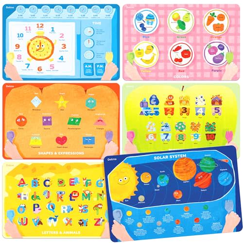 Dotimo 6 Pack Kids Placemats for Dining Table - Educational PVC Mats with 6 Learning Themes (Alphabet, Numbers, Planets & More), Non-Slip, Wipeable & Reusable for Toddlers, Homeschool & Classroom