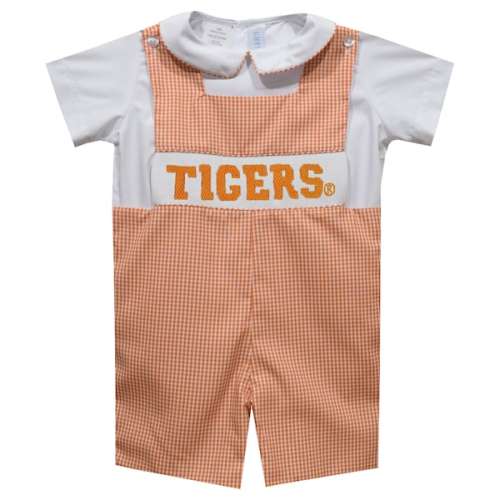 Infant Vive La Fete Orange Clemson Tigers Gingham Jon Jon Romper