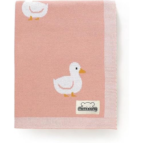 mimixiong Baby Blanket Knit Receiving Boys Girls Blanket Soft Cotton Neutral Blanke for Swaddle Crib Stroller with Cute Sheep (Pink-Duck, 30x40 Inch (Pack of 1))