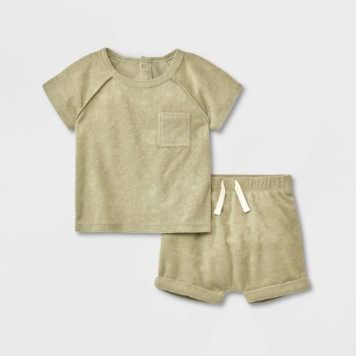 Grayson Collective Baby Terry Top & Shorts Set - Green