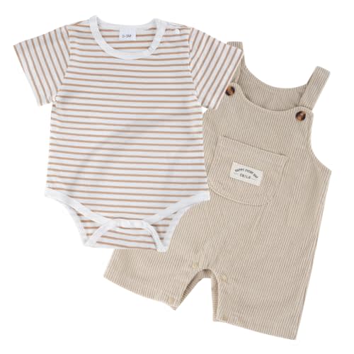 Baby Boy Clothes Summer Short Sleeve Onesie & Overalls Set | Soft cotton baby boys outfits,summer clothes w/snap closure for easy diaper changes,perfect for daily & cute photo occasions