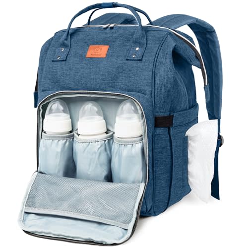 KeaBabies Baby Diaper Bag Backpack - Large Baby Bag for Boys, Girls, Waterproof Multi Function Travel Diaper Backpack with Changing Pad, Durable Travel Essentials for Moms and Dads (Navy Blue)