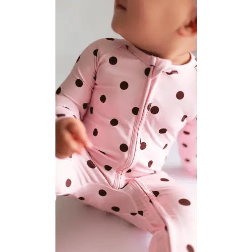 Infant Romper in Pink & Brown Polka Dot