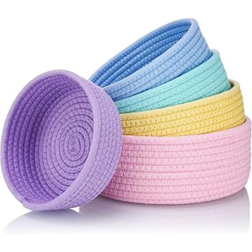 NiHome 5-Pack Rainbow Round Cotton Rope Storage Baskets for Organizing