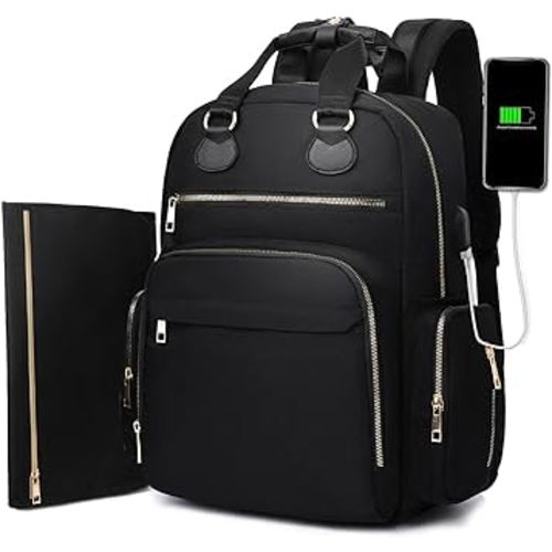 Diaper Bag Backpack, Baby Diaper Bag with 17 Pockets, Travel Baby Bag Backpack for Girl Boy, Large Diaper Bag with Changing Pad,USB Charging Port,Wet Dry Bag,Black