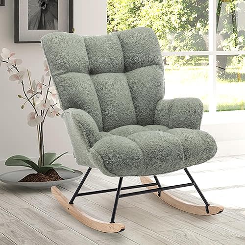 Fauteuil à bascule rembourré avec dossier haut et confortable pour chambre à coucher, salon, chambre à coucher, vert