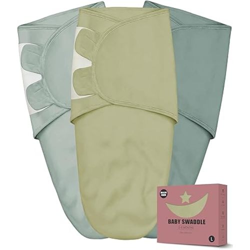 Newborn Swaddle Blanket Wrap 0-6 Months (3-Pack) - Adjustable Infant Sleep Sack, 100% Cotton Anti-Startle Soothing Sack, Soft Breathable Nursery Bedding - Eucalyptus Sage