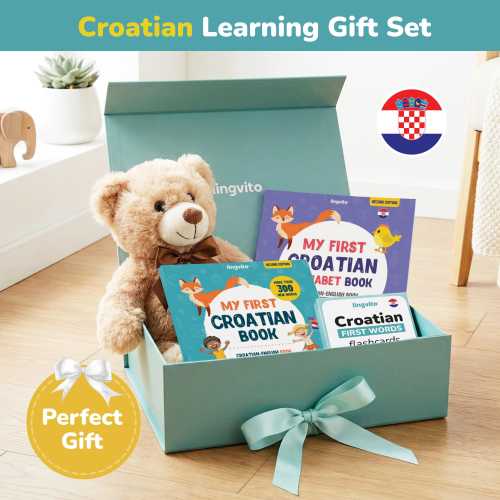 Croatian Baby Gift Set | Croatian Alphabet Book & Flashcards | Bilingual Croatian Learning Toys | Croatian Kids Books | Baby Shower Gift