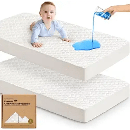2pk Waterproof Crib Mattress Protector Cover Fitted 52x28 (Soft White/Mavy)