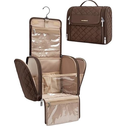 BAGSMART Travel Toiletry Bag, Large Capacity Cosmetic Bags for Women with Hanging Hook, Water-resistant for Toiletries Accessories Brushes Sponge, With Handle