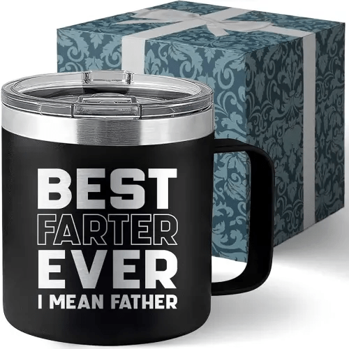 Best Farter Ever I Mean Father Tumbler Fathers Day Mug - Worlds Best Dad Tumbler - Dad Jokes Mug Daddy Papa Christmas Mugs Gifts for Dads from Daughter Son Kids 14oz Stainless Steel with Lid