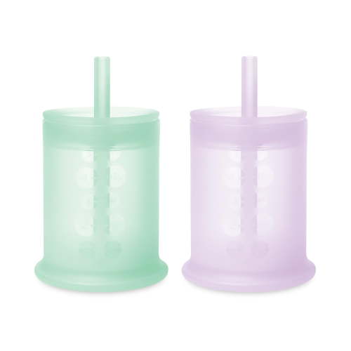 Olababy Silicone Training Cup with Straw Lid Bundle 5oz Mint + 5oz Lilac
