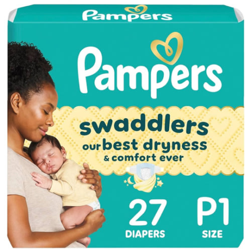 Pampers Baby Diapers - Swaddlers - Size P1, 27 Count, Ultra Absorbent Disposable Preemie Diaper