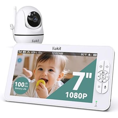 7" 1080P Full HD Video Baby Monitor No WiFi,100 Hrs 5000mAh Battery Runs 4 Days,4X Zoom,Remote 355° Pan-Tilt,2-Way Talk with Temp Alert/Lullabies/VOX