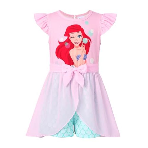 Disney Princess Frozen Elsa Minnie Mouse Stitch Toddler Girl Romper With Skirt Overlay Summer Jumpsuit with Bow 2-6 Years