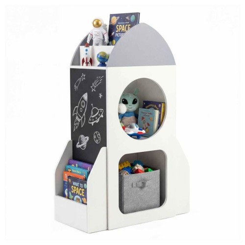 Costway 3-Tier Bookshelf Rocket Toy Storage Organizer Chalkboard 2 Cubby Open Shelf Wooden Bookcase Classroom Playroom