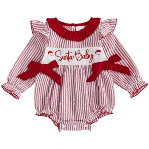 Amiblvowa Infant Baby Girl Christmas Outfit Plaid Gingerbread Man Long Sleeve Romper Newborn Bow Bodysuit Cute Xmas Clothes
