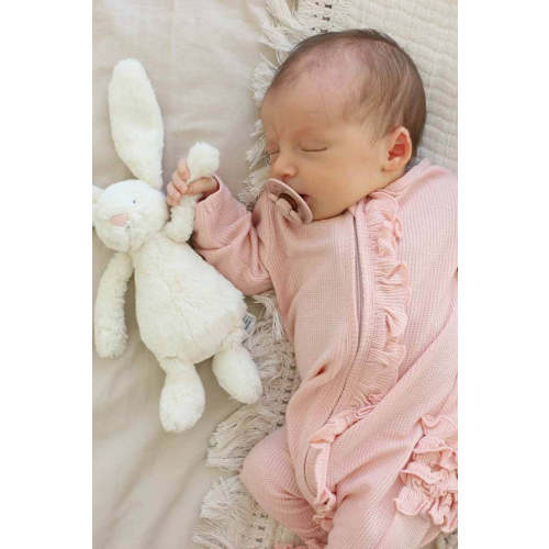 Lovely Pink Bamboo Waffle Ruffle Zipper Footie