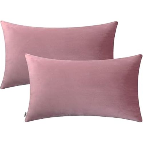 Jeneoo Comfy Decor Velvet Throw Pillow Covers for Home Sofa Decorative Lumbar Couch Cushion Cases (12 x 20 Inches, Dusty Rose)