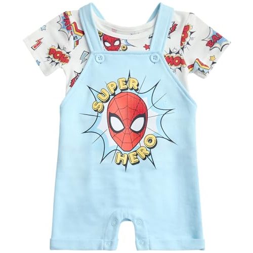Disney Baby Boys Shorts Set - 2 Piece Spiderman Mickey Mouse Cars Winnie the Pooh Shortall Romper Shirt Short Set (0-3M-24M)