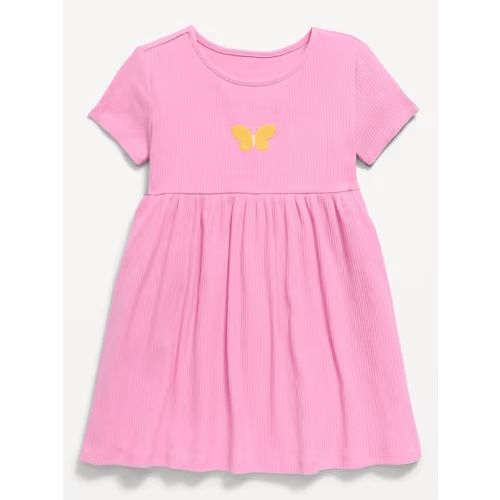 Short-Sleeve Ribbed Graphic Dress for Toddler Girls