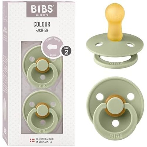 Bibs Colour Pacifier 2-Pack | BPA Free Soother, Round Nipple. Natural Rubber Latex,