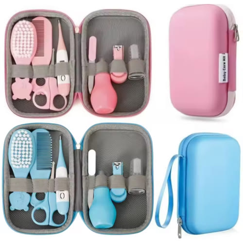 8PCS Baby Care Cleaning Set Nail Clippers Comb Head Massage Nasal Aspirator Thermometer Soft Bristle Brush Children Grooming Kit