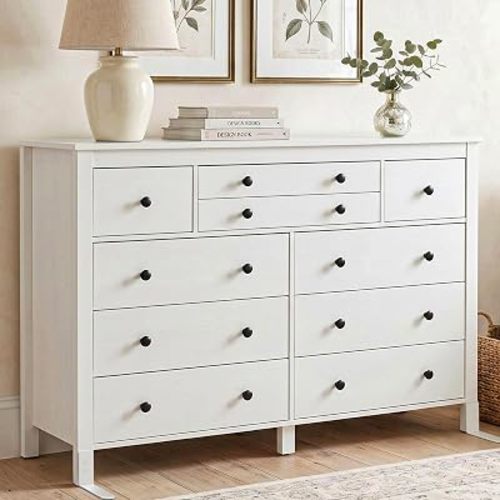 Gyfimoie 10 Drawer Dresser for Bedroom, Modern Chest of Drawers with Deep Drawers, 47.28" Wooden Storage Dresser Organizer Cabinet, Large TV Stand for Living Room, Hallway, Entryway (White)