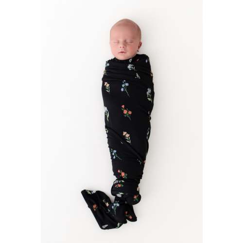 Swaddle Blanket in Midnight Wildflower